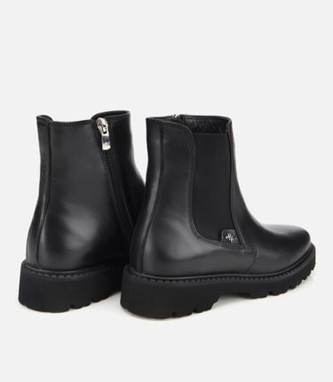  Kadın Deri Siyah Lastik Detaylı Bilekte Düz Bot