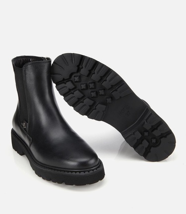  Kadın Deri Siyah Lastik Detaylı Bilekte Düz Bot