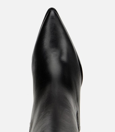  Kadın Deri Siyah Lastik Detaylı Topuklu Bot