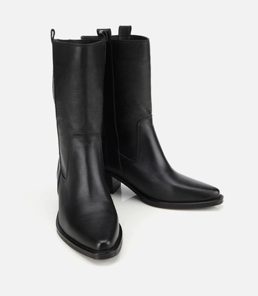  Kadın Deri Siyah Western Topuklu Bot