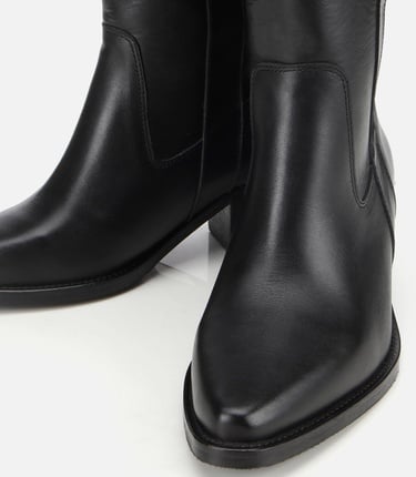  Kadın Deri Siyah Western Topuklu Bot