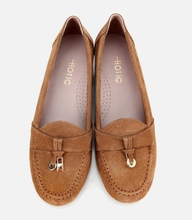  Kadın Süet Deri Taba Dolgu Topuklu Rahat Günlük Loafer