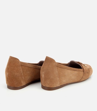  Kadın Süet Deri Taba Dolgu Topuklu Rahat Günlük Loafer