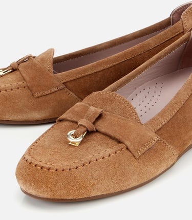  Kadın Süet Deri Taba Dolgu Topuklu Rahat Günlük Loafer