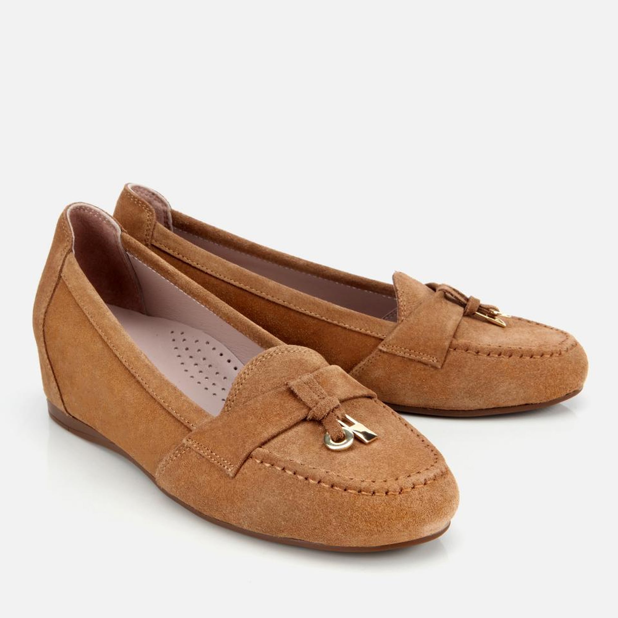 Kadın Süet Deri Taba Dolgu Topuklu Rahat Günlük Loafer