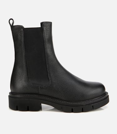  Kadın Deri Siyah Lastik Detaylı Düz Bot