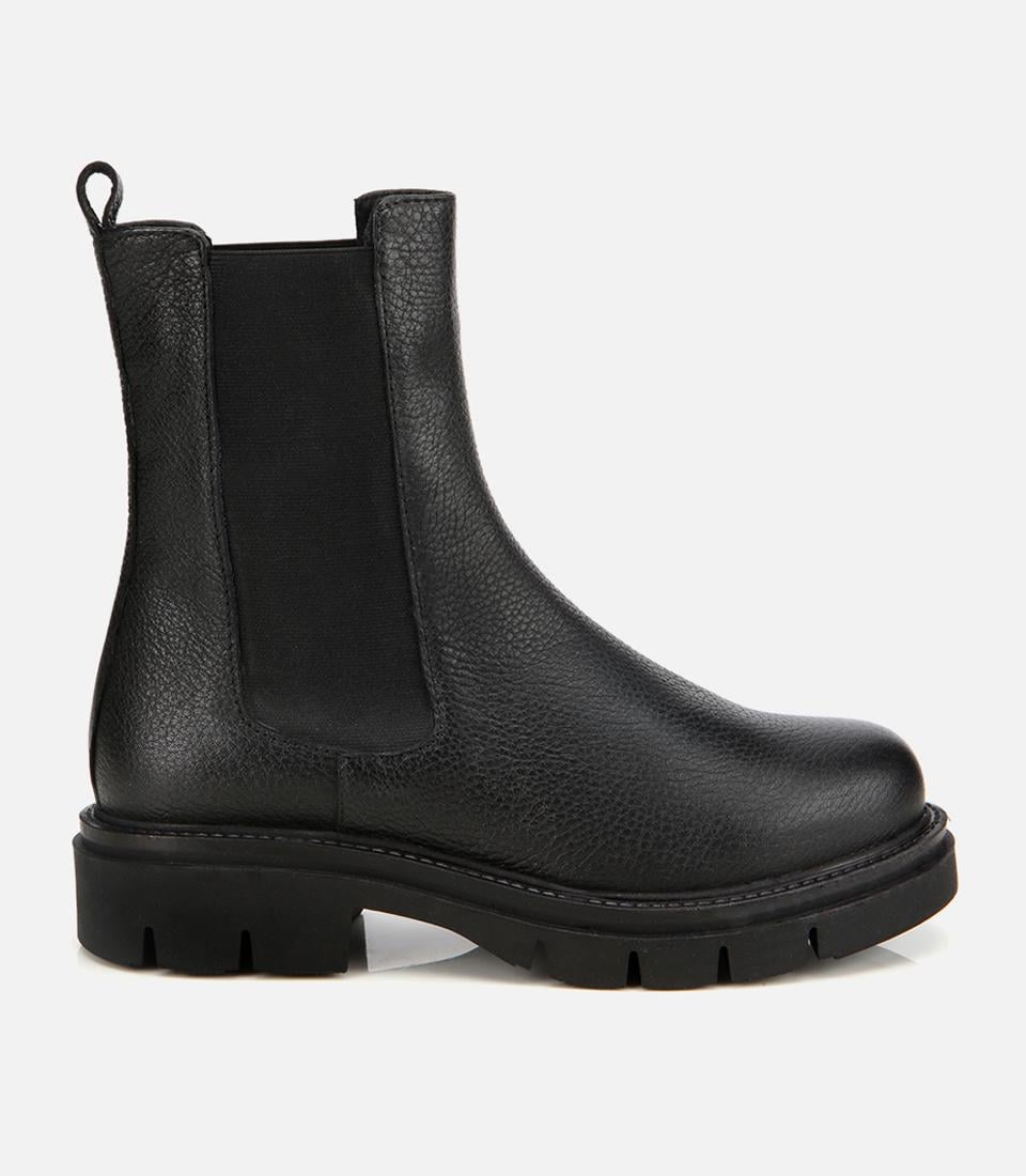  Kadın Deri Siyah Lastik Detaylı Düz Bot