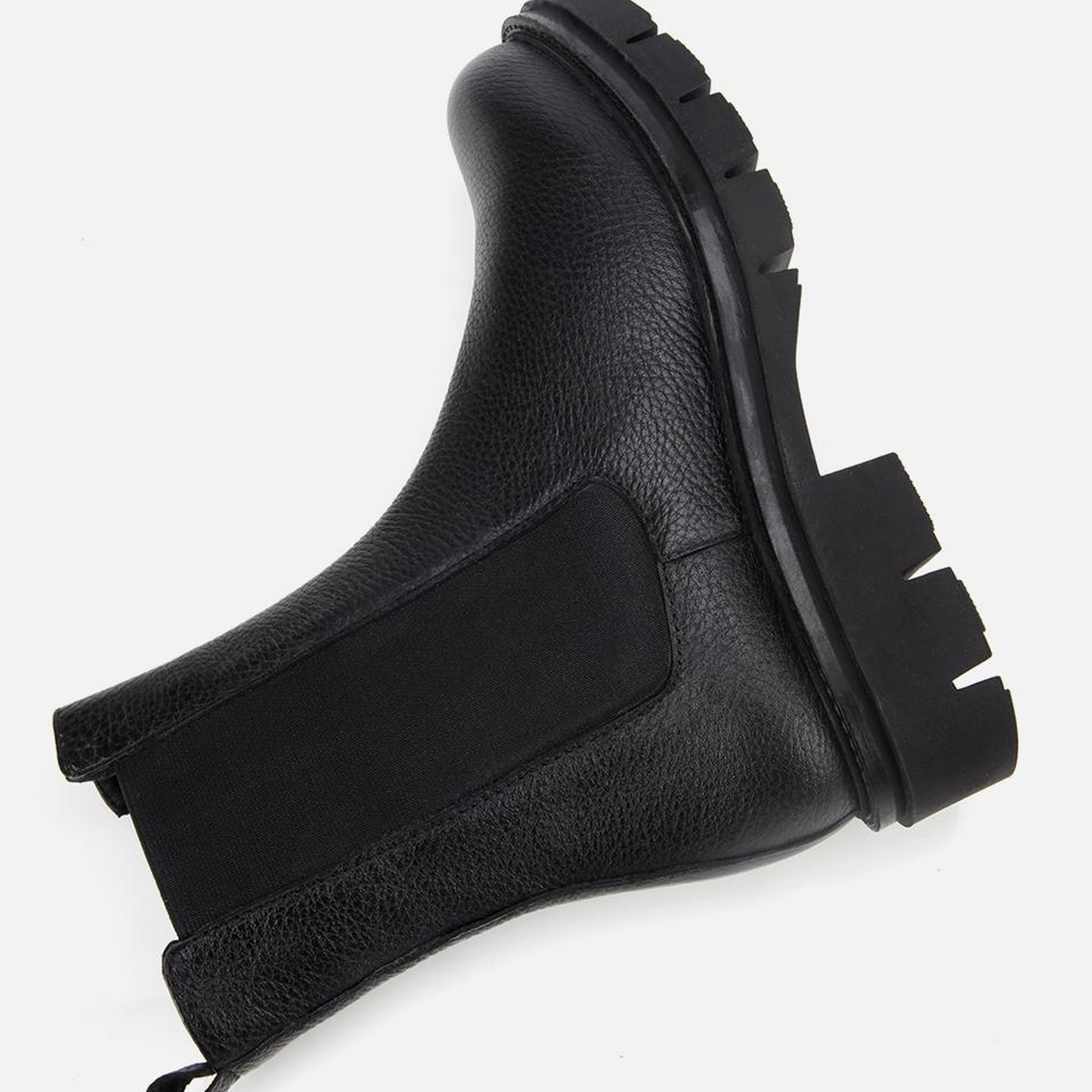 Kadın Deri Siyah Lastik Detaylı Düz Bot