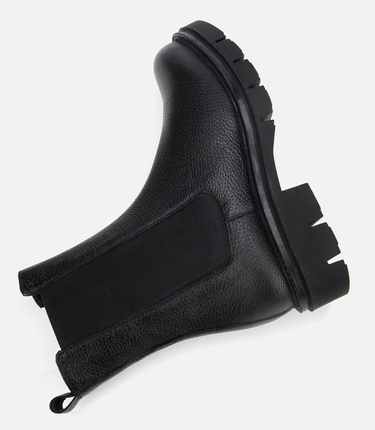  Kadın Deri Siyah Lastik Detaylı Düz Bot