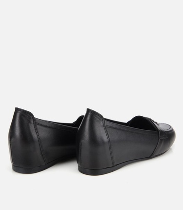  Kadın Deri Siyah Dolgu Topuklu Rahat Günlük Loafer