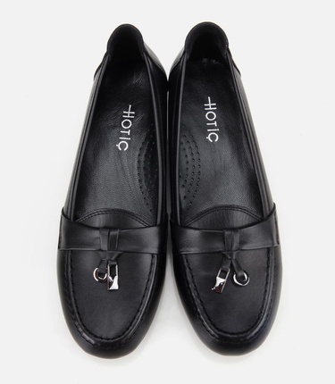  Kadın Deri Siyah Dolgu Topuklu Rahat Günlük Loafer