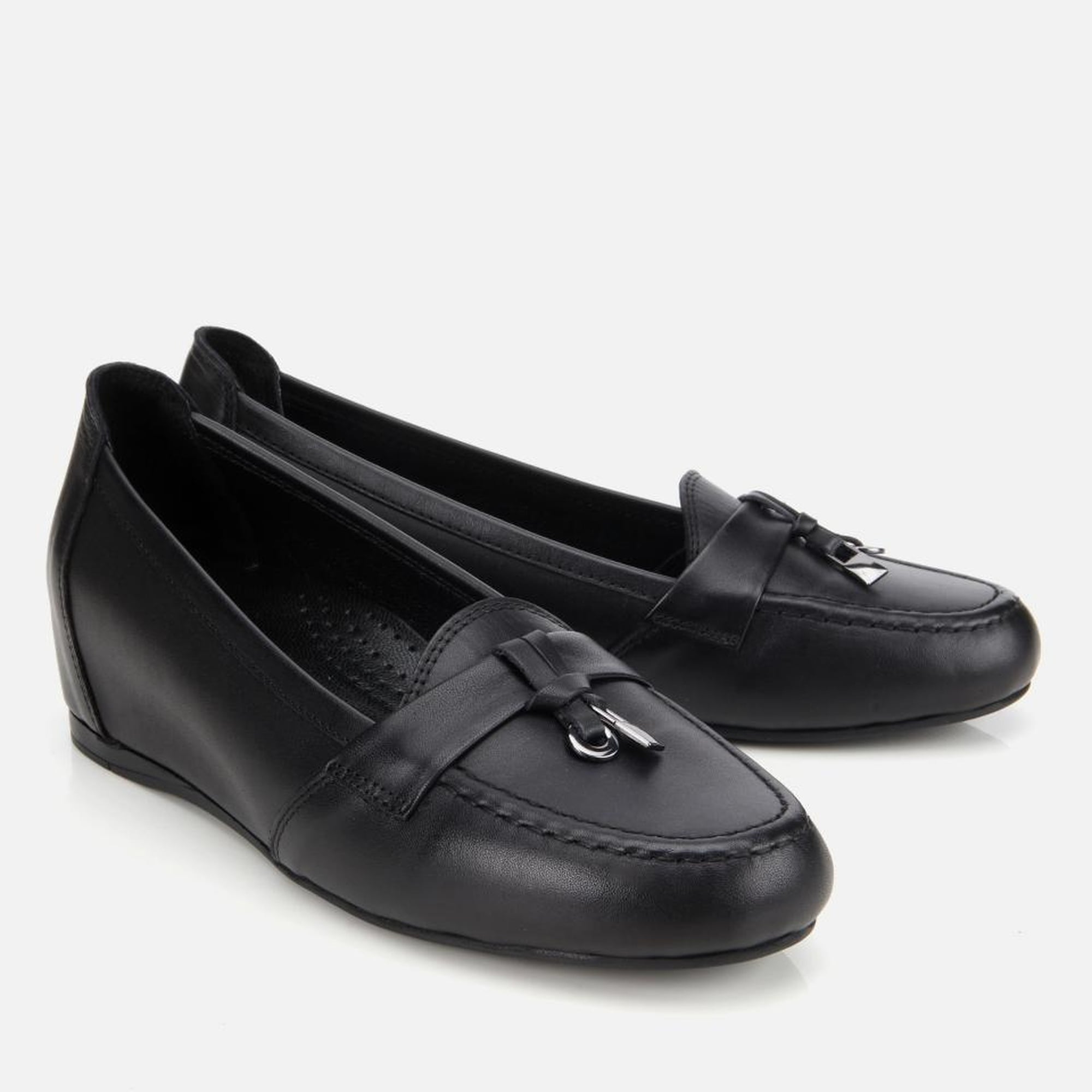 Kadın Deri Siyah Dolgu Topuklu Rahat Günlük Loafer