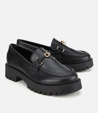  Kadın Siyah Kalın Tabanlı Klasik Loafer