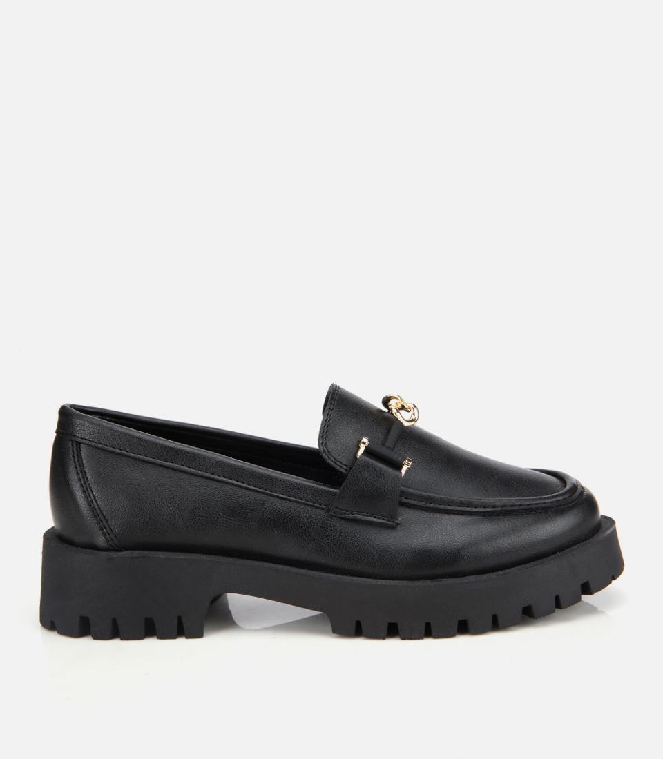  Kadın Siyah Kalın Tabanlı Klasik Loafer