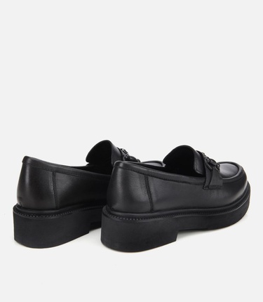 Kadın Deri Siyah Kalın Tabanlı Klasik Loafer