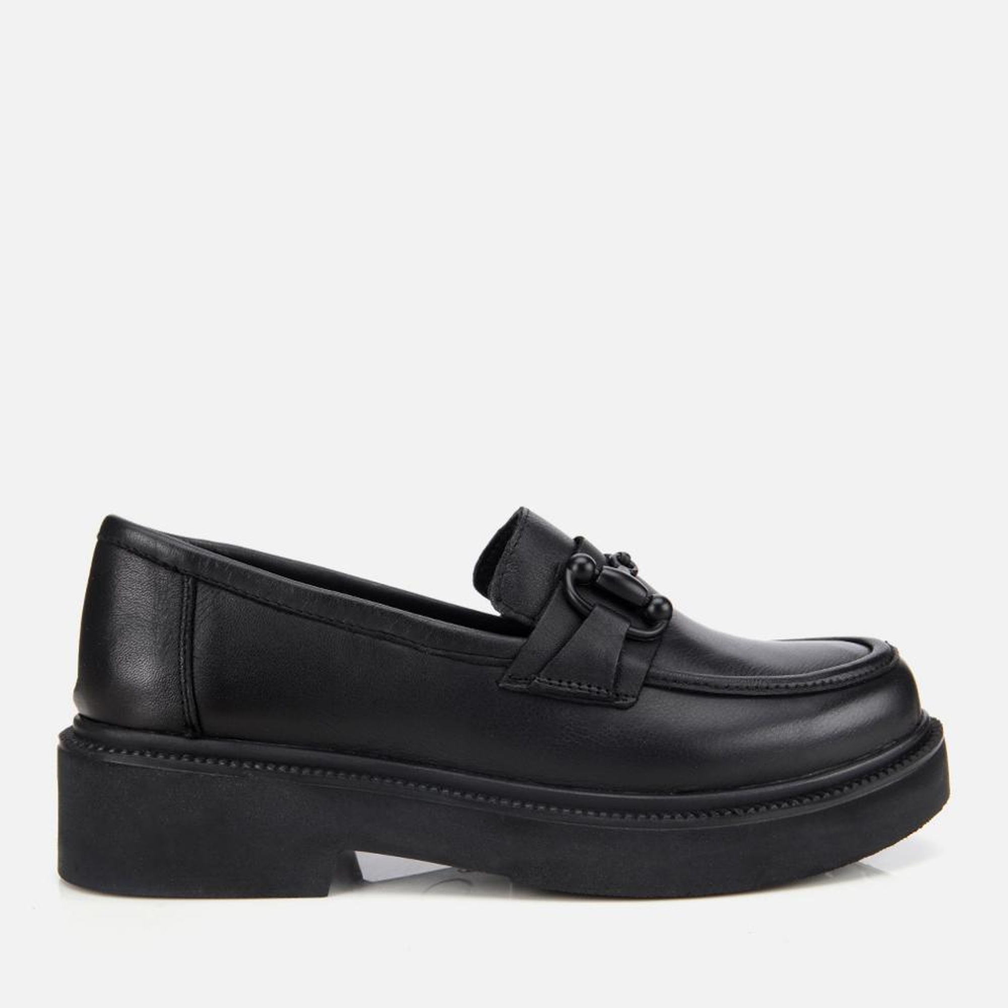 Kadın Deri Siyah Kalın Tabanlı Klasik Loafer