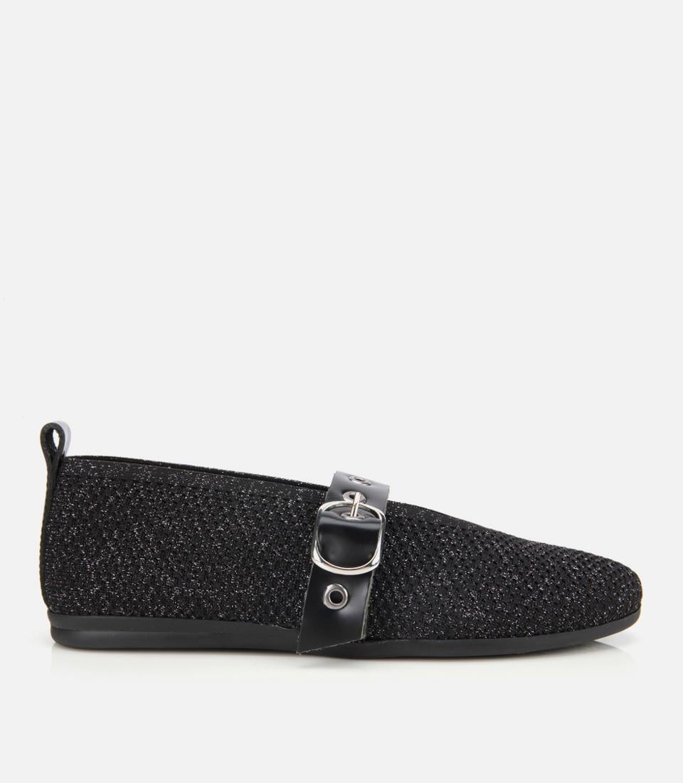  Kadın Siyah Örgü Detaylı Mary Jane Kemerli Babet