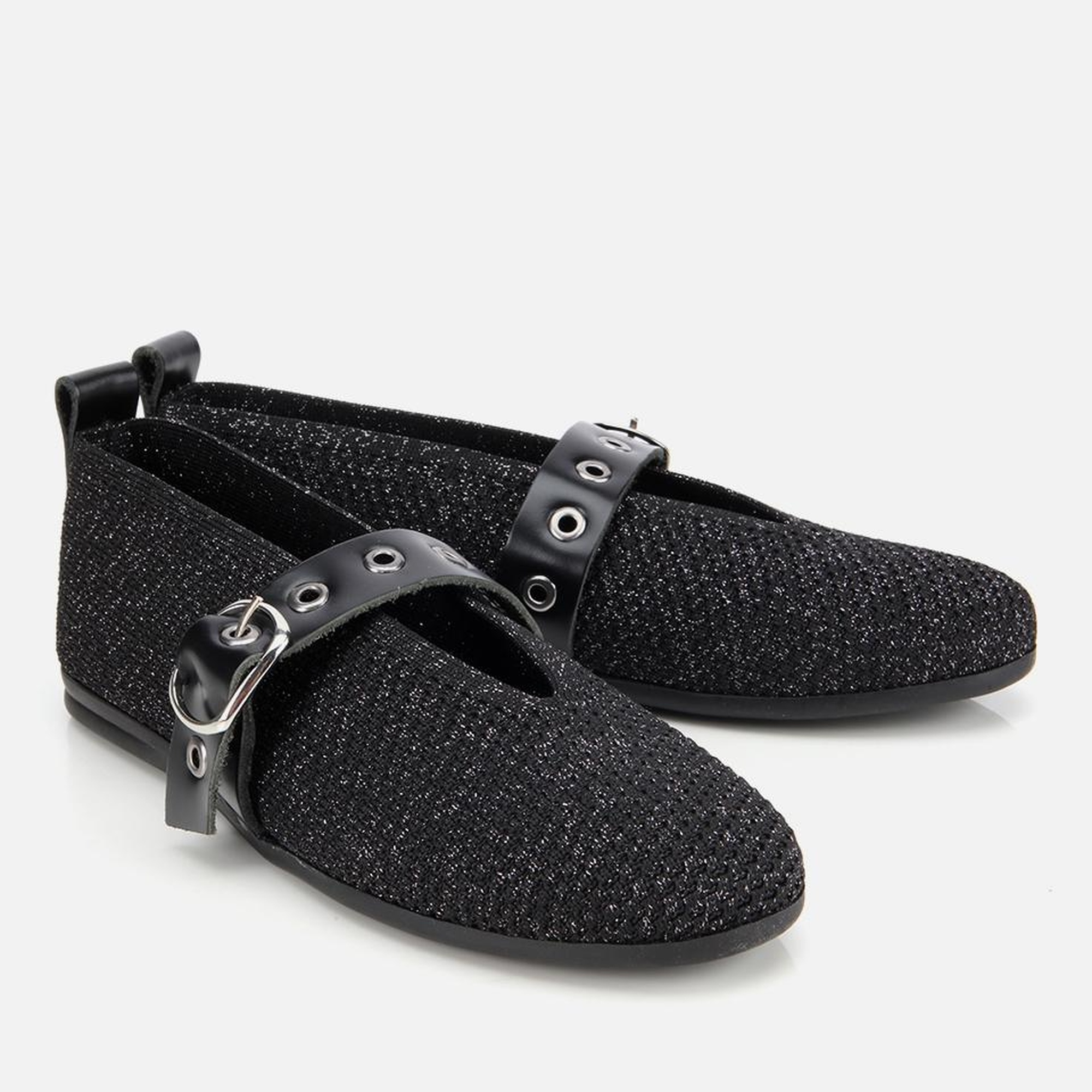 Kadın Siyah Örgü Detaylı Mary Jane Kemerli Babet