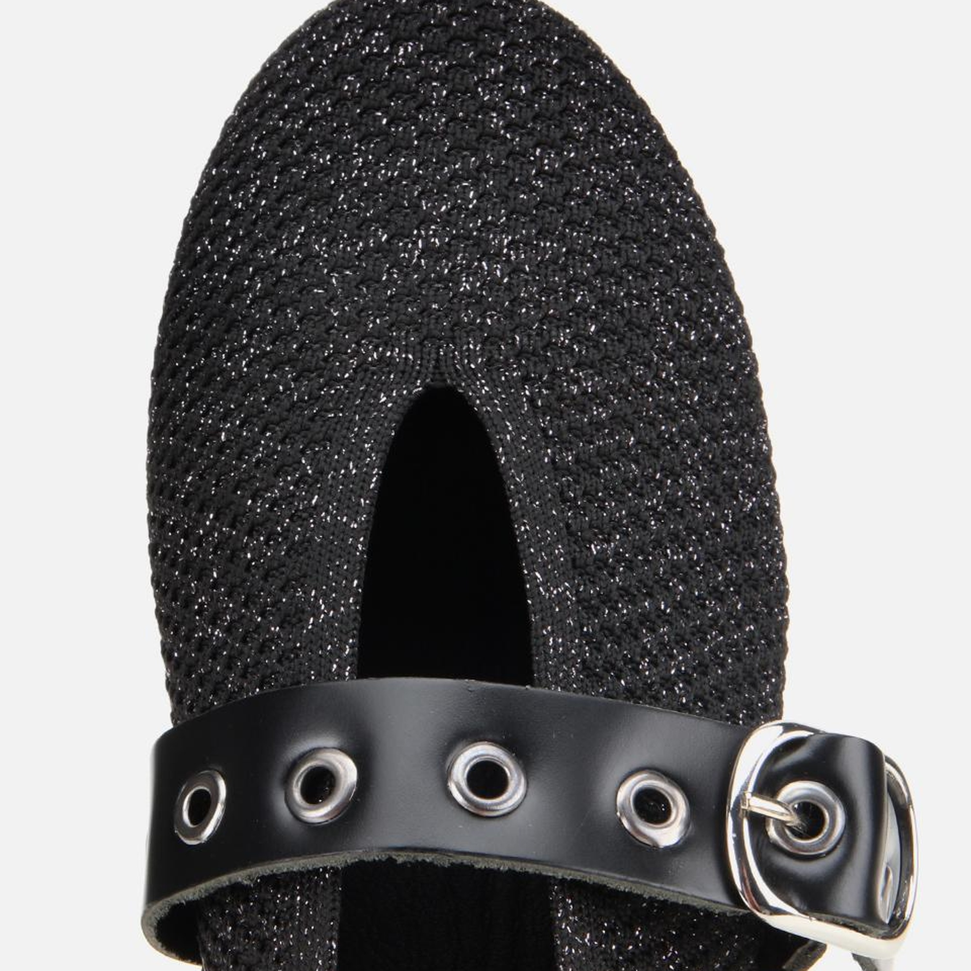 Kadın Siyah Örgü Detaylı Mary Jane Kemerli Babet