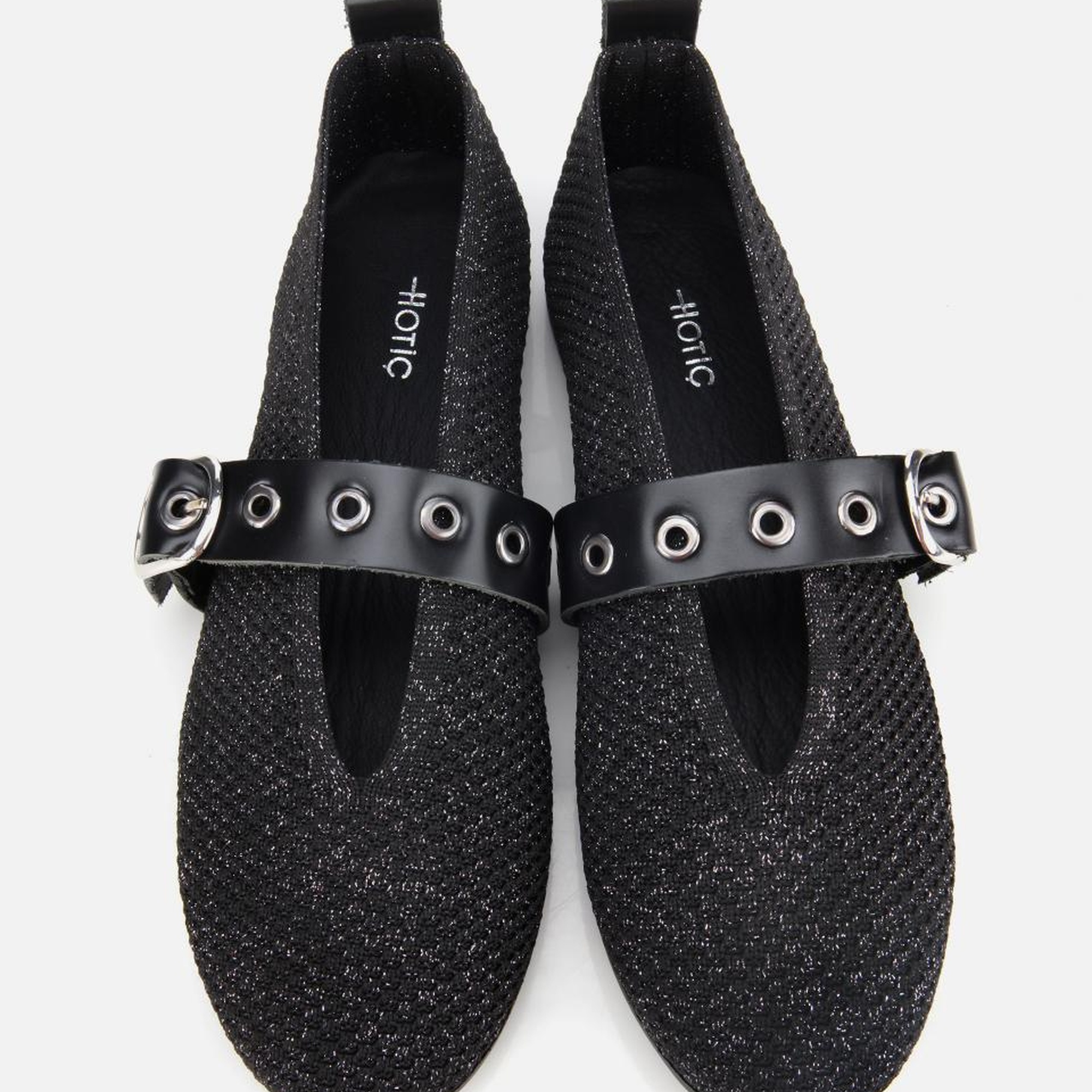 Kadın Siyah Örgü Detaylı Mary Jane Kemerli Babet