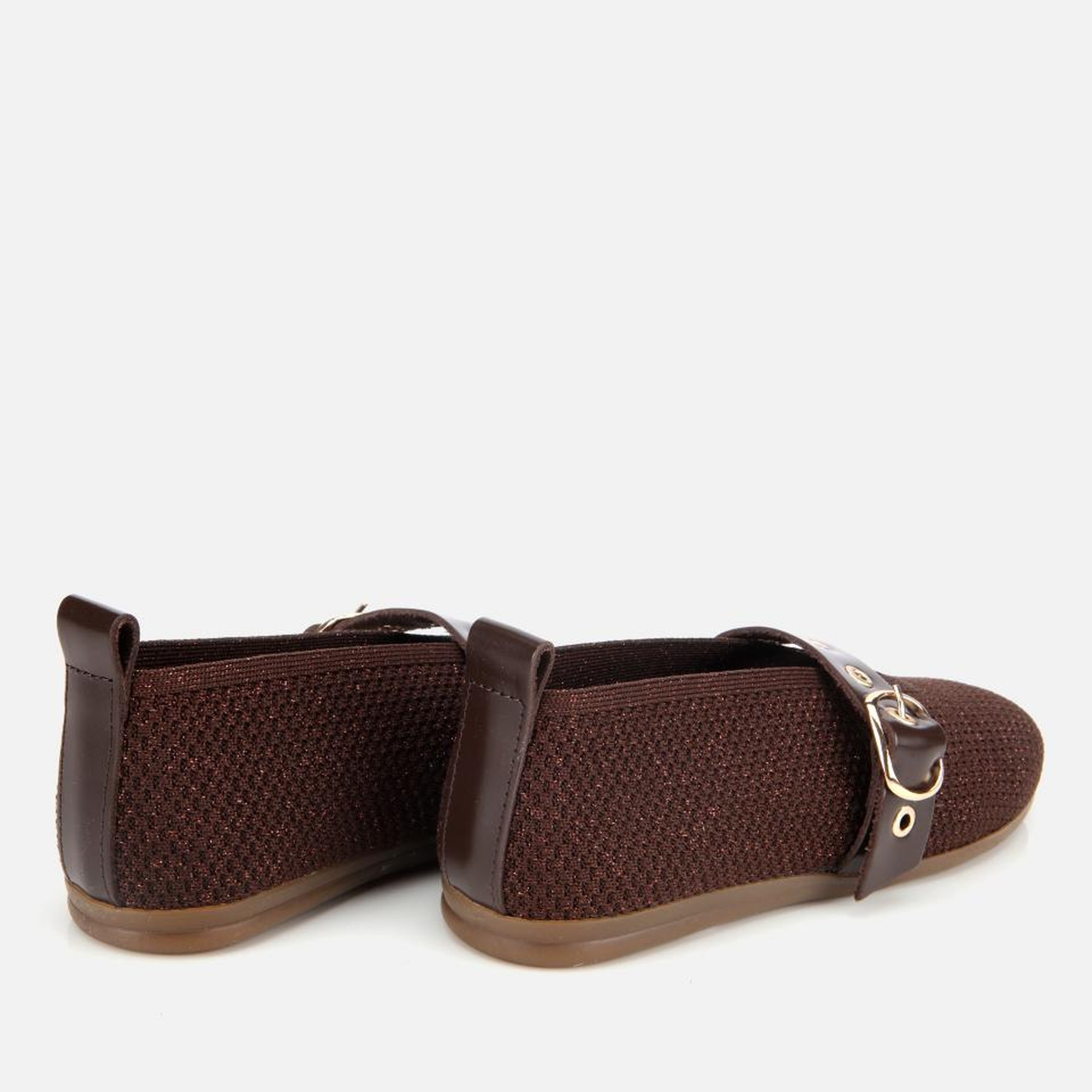 Kadın Kahverengi Örgü Detaylı Mary Jane Kemerli Babet