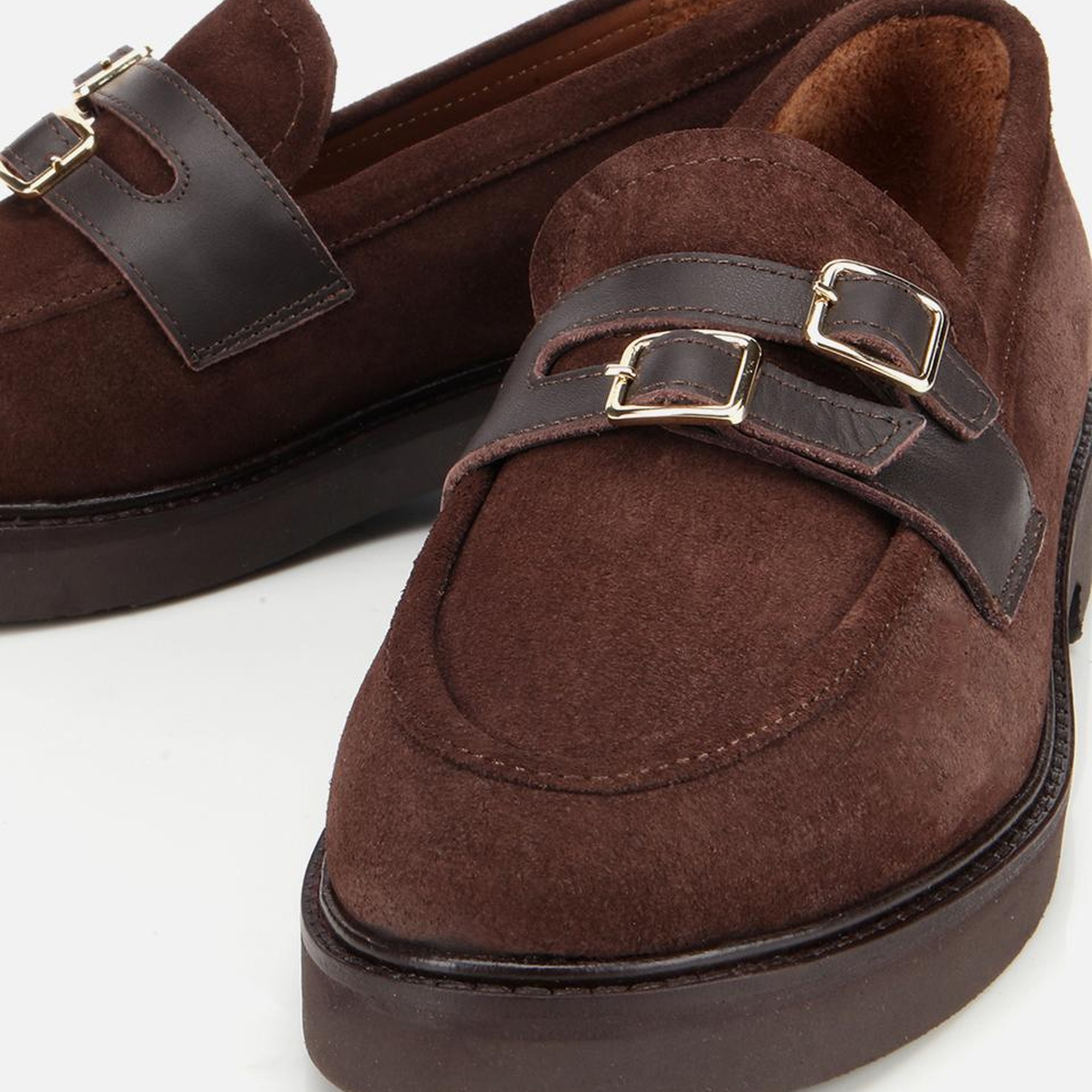 Kadın Süet Deri Kahverengi Kemer Detaylı Günlük Loafer