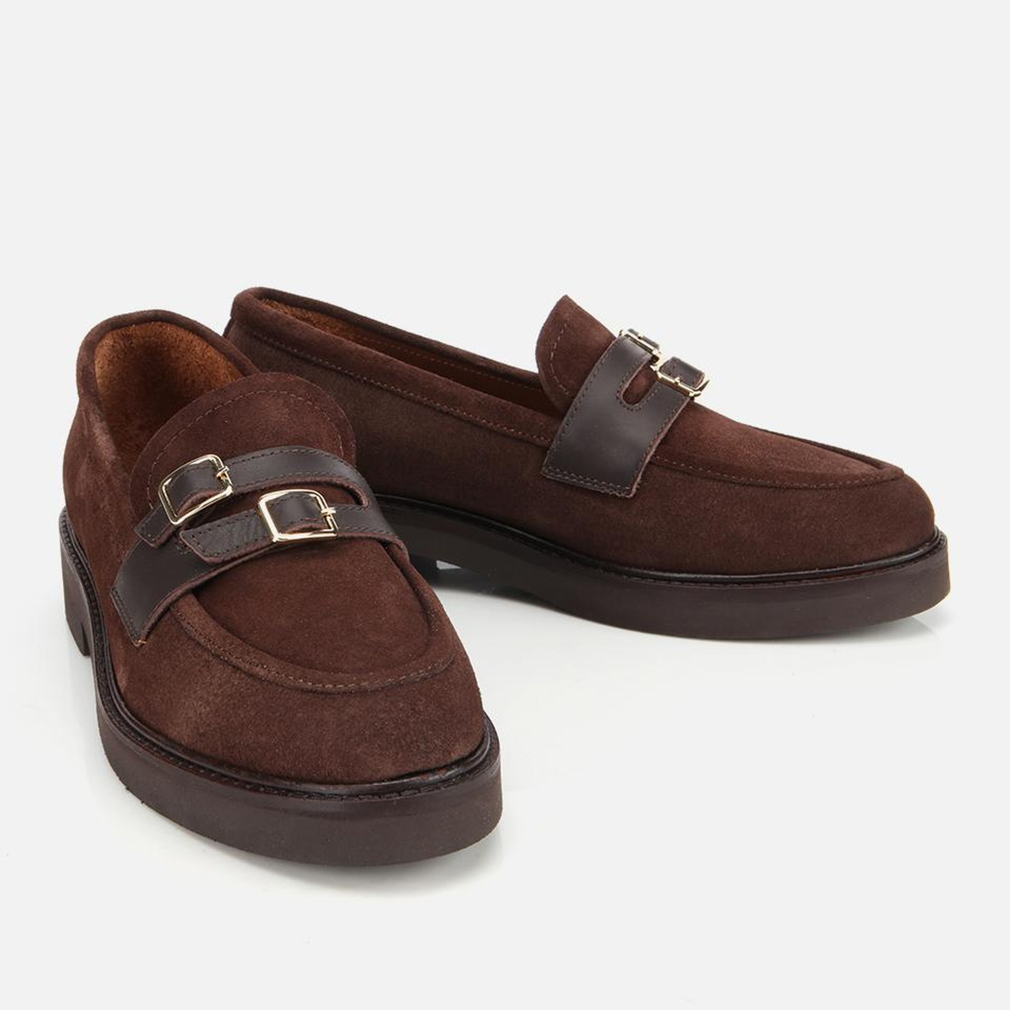 Kadın Süet Deri Kahverengi Kemer Detaylı Günlük Loafer