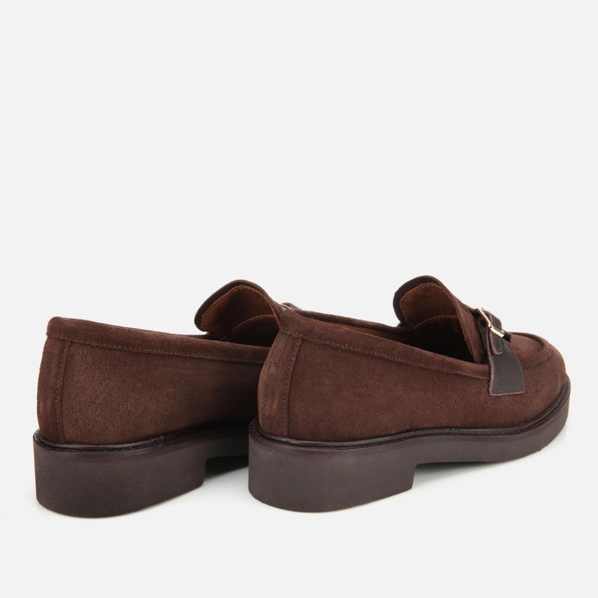 Kadın Süet Deri Kahverengi Kemer Detaylı Günlük Loafer