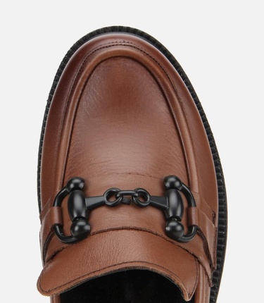  Kadın Deri Kahverengi Kalın Tabanlı Klasik Loafer