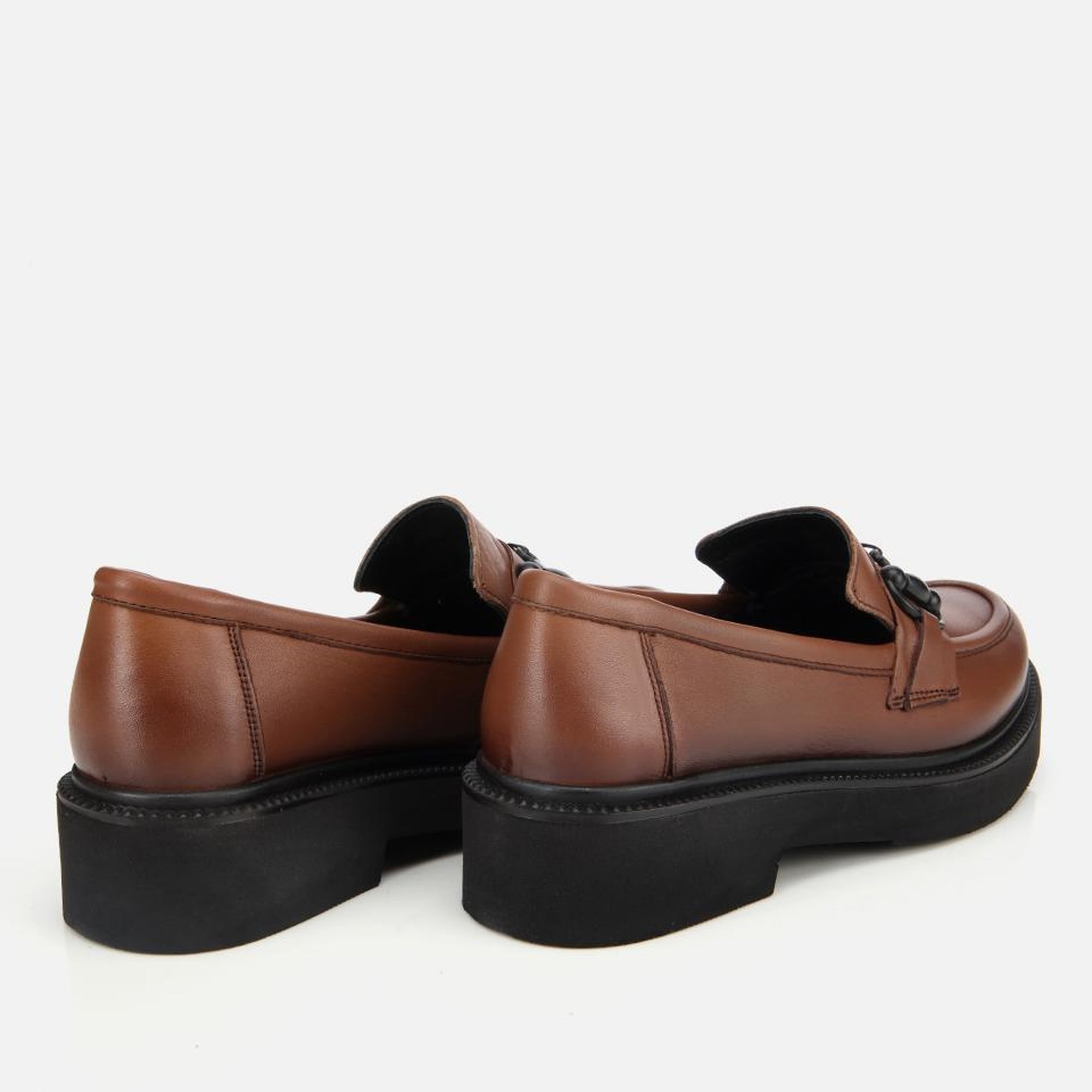 Kadın Deri Kahverengi Kalın Tabanlı Klasik Loafer