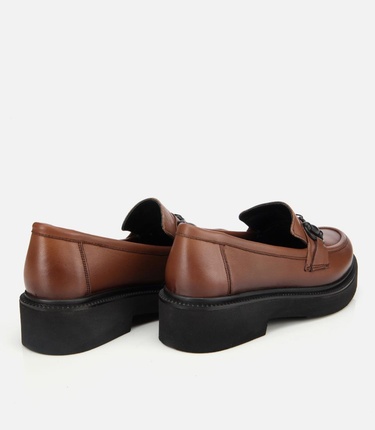  Kadın Deri Kahverengi Kalın Tabanlı Klasik Loafer