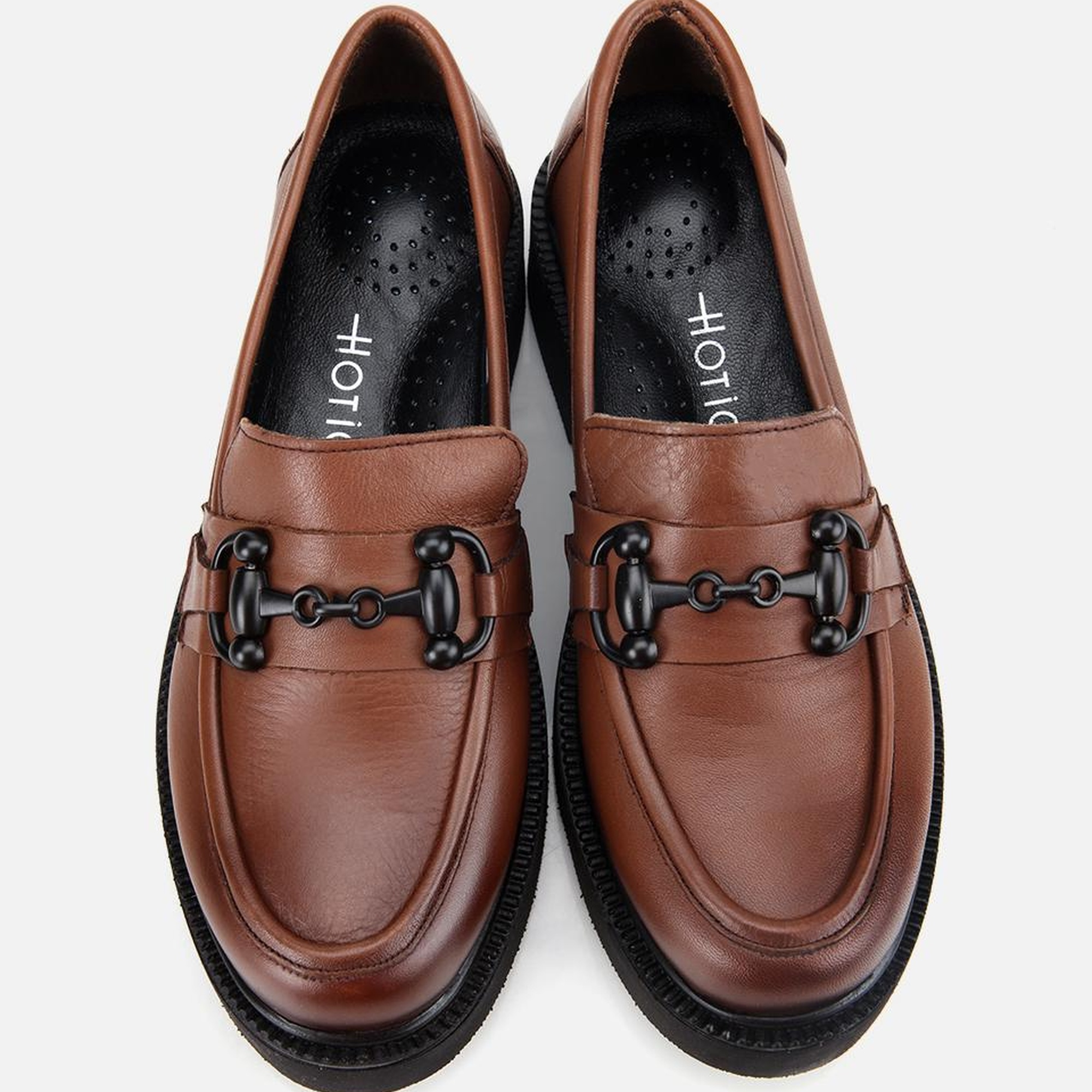 Kadın Deri Kahverengi Kalın Tabanlı Klasik Loafer