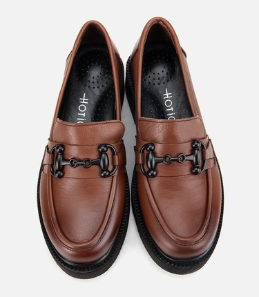  Kadın Deri Kahverengi Kalın Tabanlı Klasik Loafer