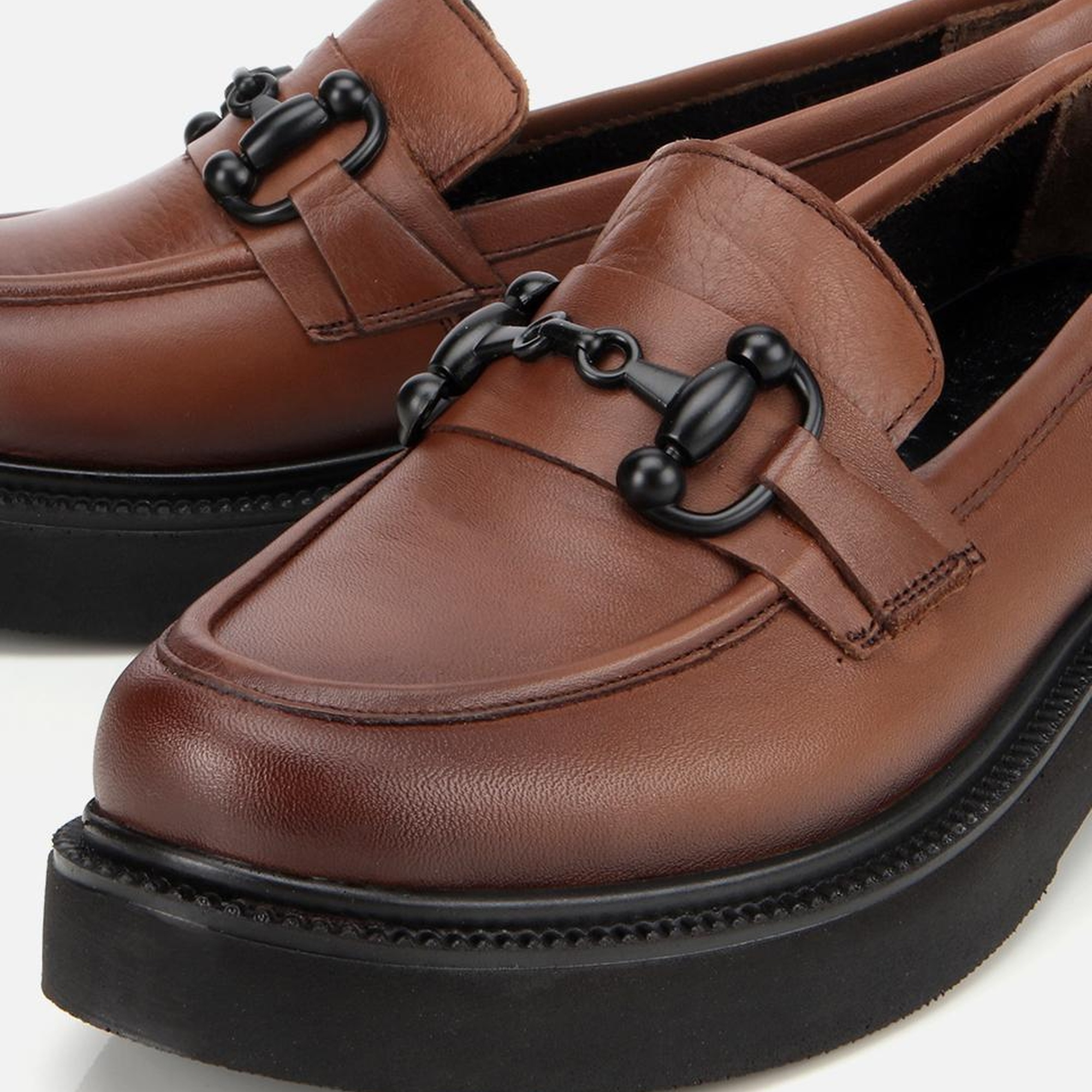 Kadın Deri Kahverengi Kalın Tabanlı Klasik Loafer