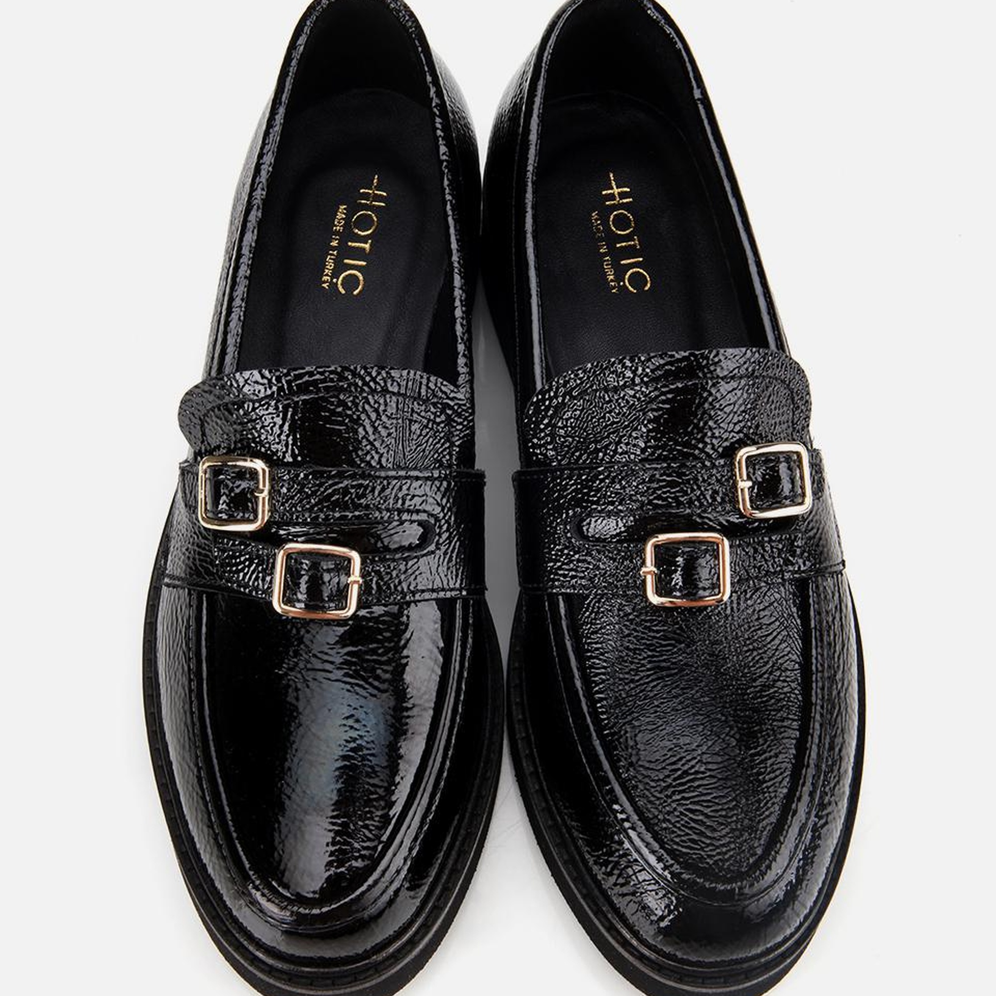 Kadın Rugan Deri Siyah Tokalı Klasik Loafer