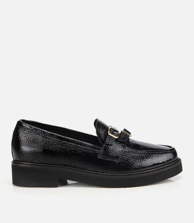  Kadın Rugan Deri Siyah Tokalı Klasik Loafer