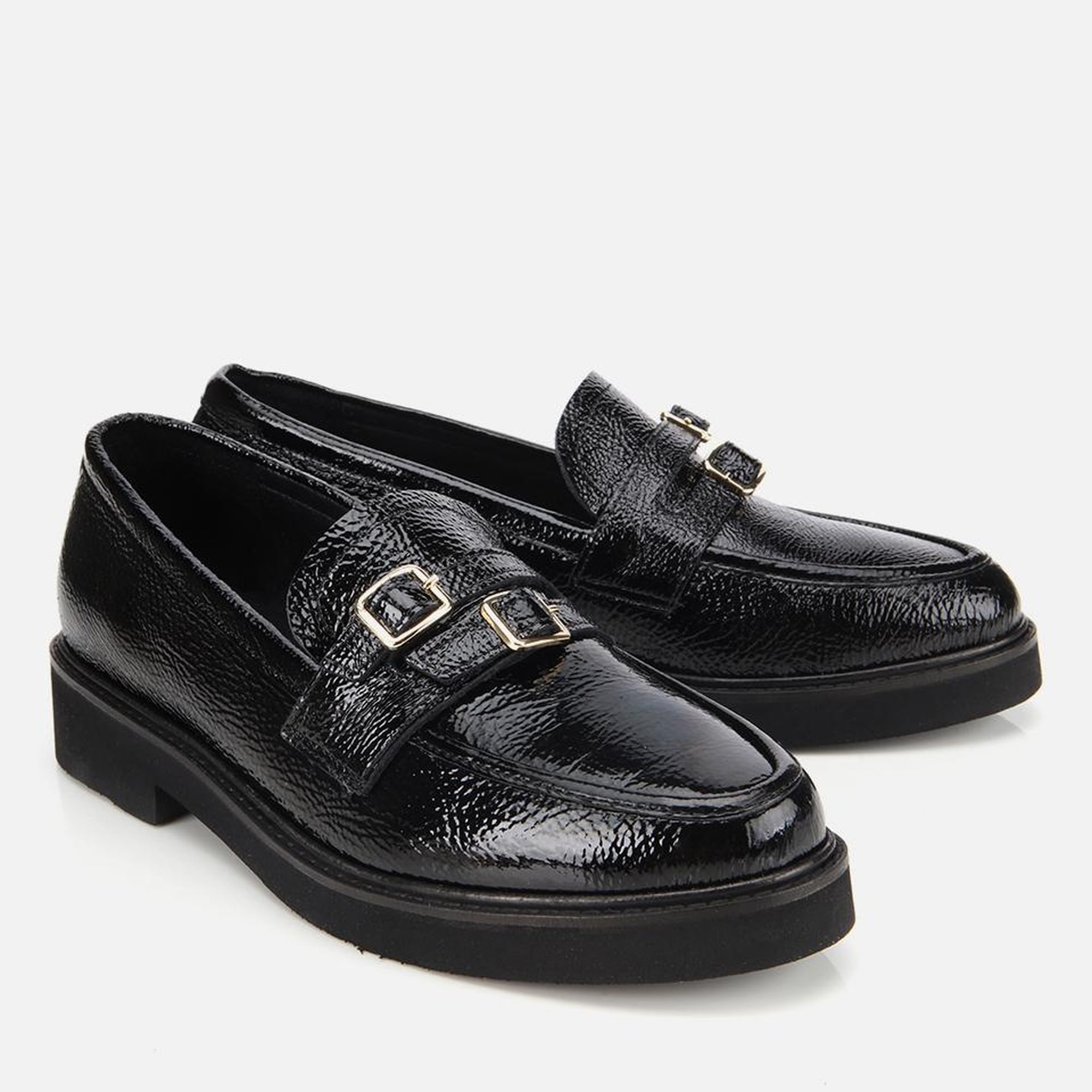 Kadın Rugan Deri Siyah Tokalı Klasik Loafer