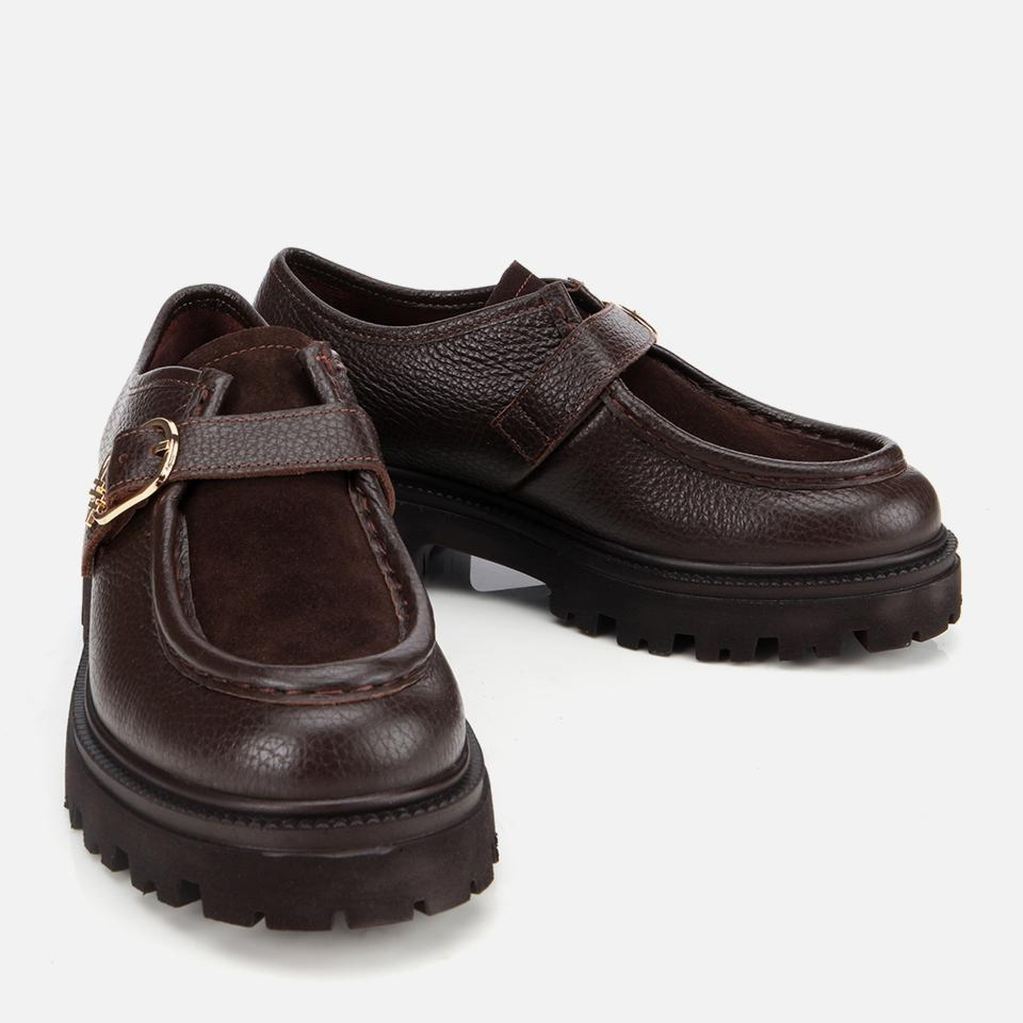 Kadın Süet Deri Kahverengi Toka Detaylı Yüksek Tabanlı Günlük Loafer