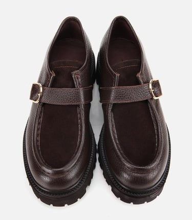  Kadın Süet Deri Kahverengi Toka Detaylı Yüksek Tabanlı Günlük Loafer