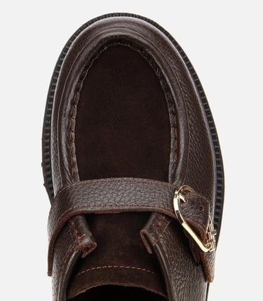  Kadın Süet Deri Kahverengi Toka Detaylı Yüksek Tabanlı Günlük Loafer