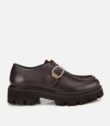  Kadın Süet Deri Kahverengi Toka Detaylı Yüksek Tabanlı Günlük Loafer