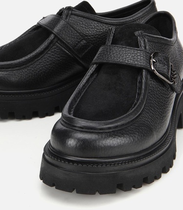  Kadın Süet Deri Siyah Toka Detaylı Yüksek Tabanlı Günlük Loafer