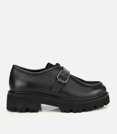  Kadın Süet Deri Siyah Toka Detaylı Yüksek Tabanlı Günlük Loafer