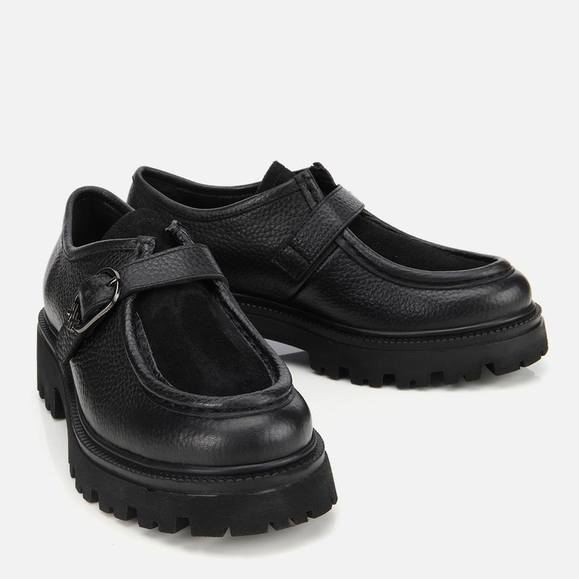 Kadın Süet Deri Siyah Toka Detaylı Yüksek Tabanlı Günlük Loafer