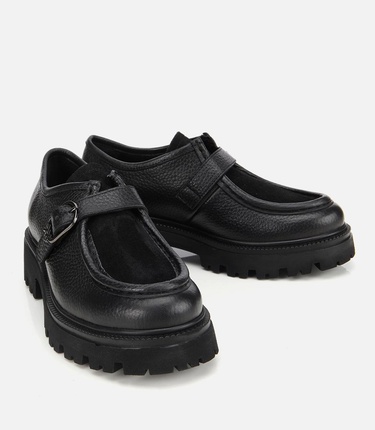  Kadın Süet Deri Siyah Toka Detaylı Yüksek Tabanlı Günlük Loafer