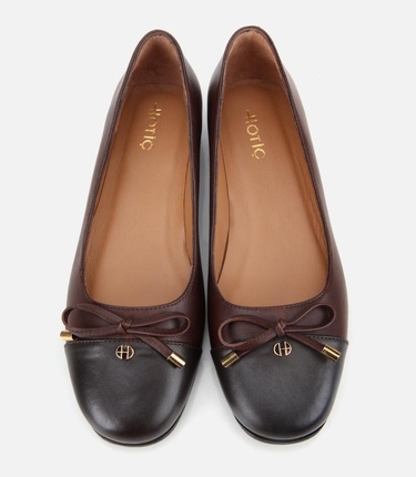  Kadın Deri Kahverengi Fiyonk Detaylı Babet