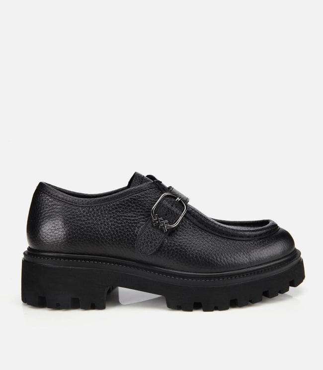  Kadın Deri Siyah Toka Detaylı Yüksek Tabanlı Günlük Loafer