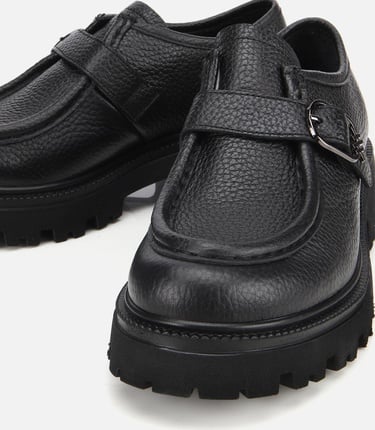  Kadın Deri Siyah Toka Detaylı Yüksek Tabanlı Günlük Loafer