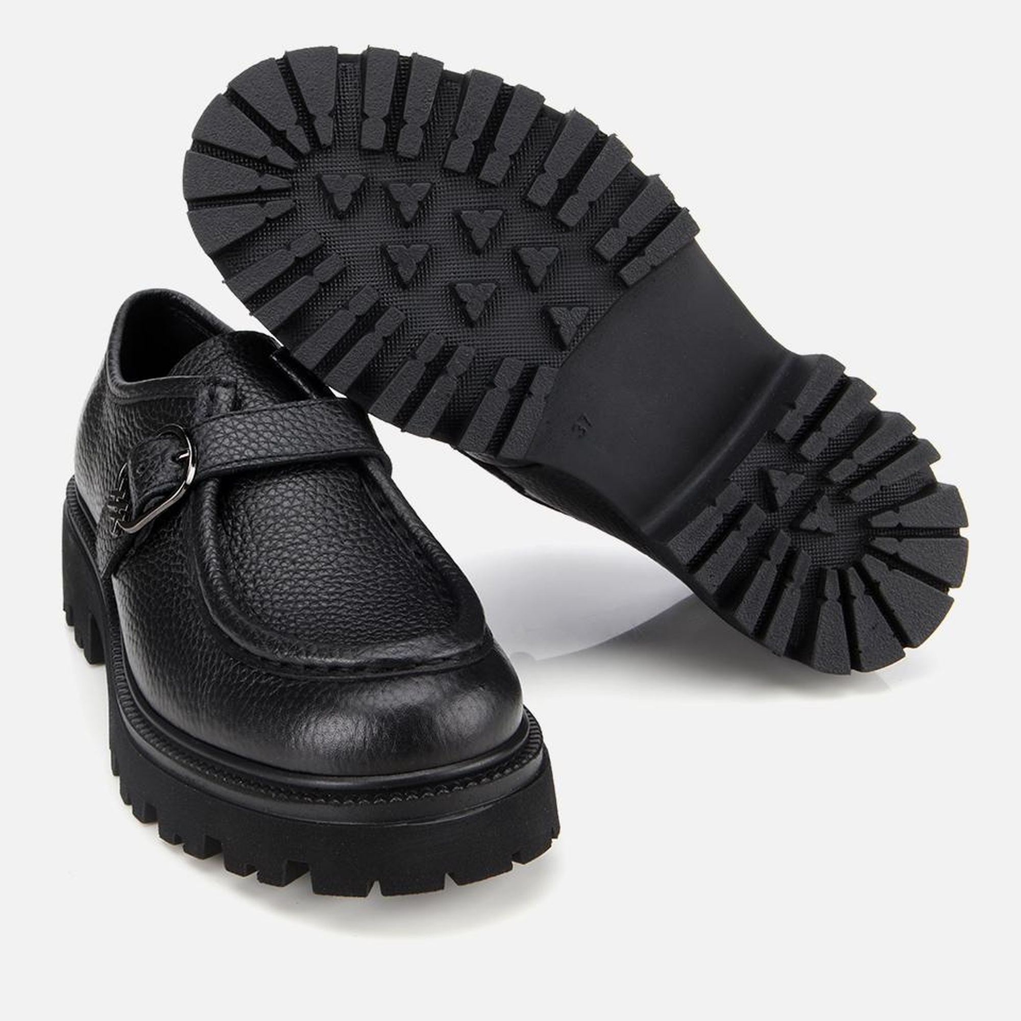 Kadın Deri Siyah Toka Detaylı Yüksek Tabanlı Günlük Loafer