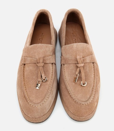  Kadın Süet Deri Vizon Gold Aksesuarlı Klasik Loafer
